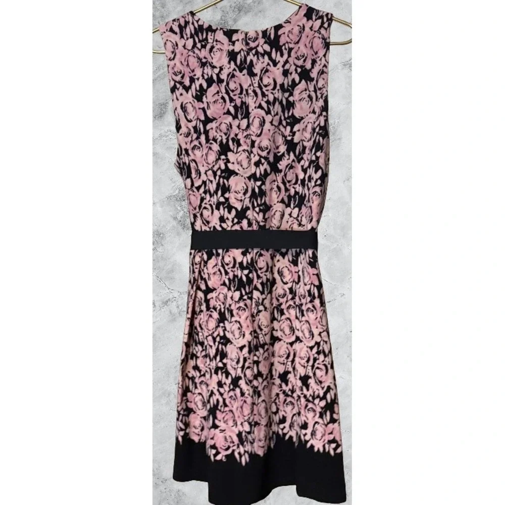 Luxe by Carmen Marc Valvo Pink Black Floral Rose Dress V-Neck Sash 18W Plus Size - Picture 2 of 5